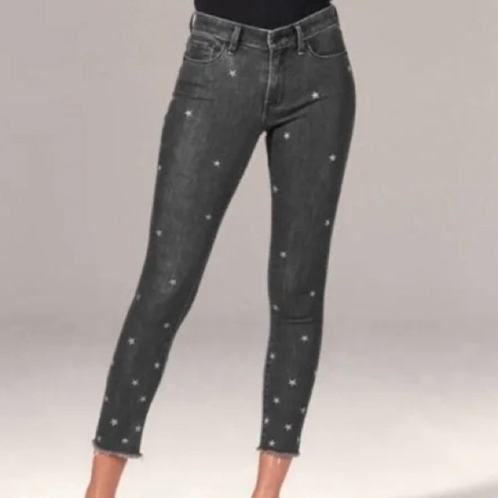ABERCROMBIE & FITCH • NWT Super Skinny Mid Rise Ankle Jeans black stars size 27